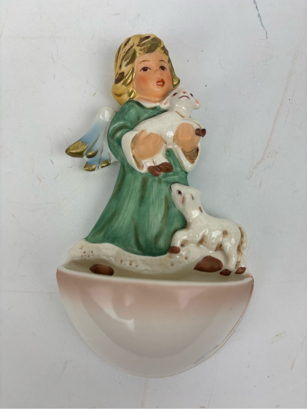 VTG-Goebel-Hummel Angel with Lambs Holy Water Font/Wall Pocket-NEW in Box!